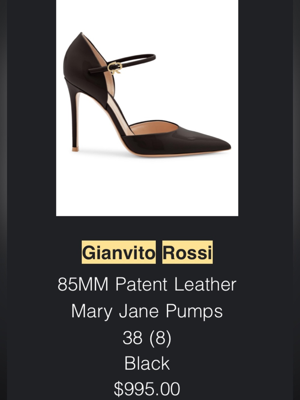 Gianvito Rossi Black Patent Mary Jane Pointed Pumps
